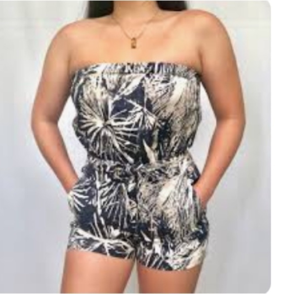 Banana Republic Womens 100% Linen Tube Top Romper 4 Vacation Beach Casual Y2k